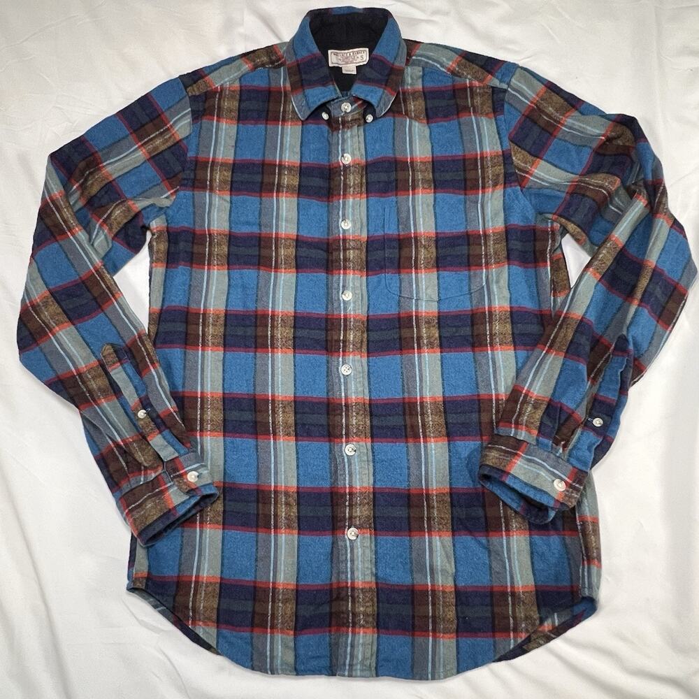 Wallace & Barnes Flannel Shirt Men's Size S Blue Plaid Long Sleeve Button Cabin